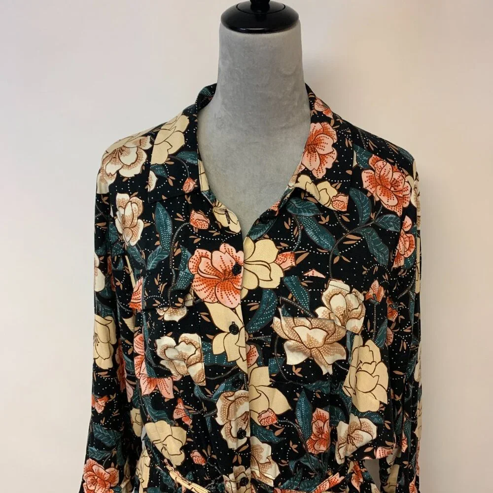 Torrid Dress Womens Size 2(18-20) Blue Floral Midi Dark Cottagecore Mature - Picture 2 of 10